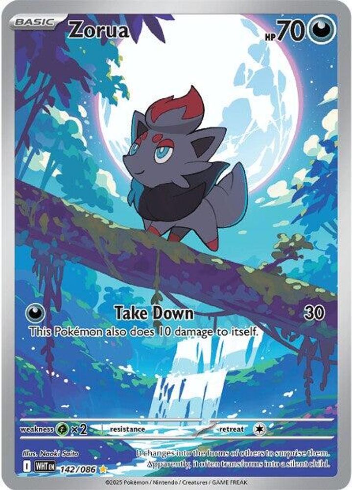 Zorua 142/086 Illustration Rare White Flare Holo NM/M