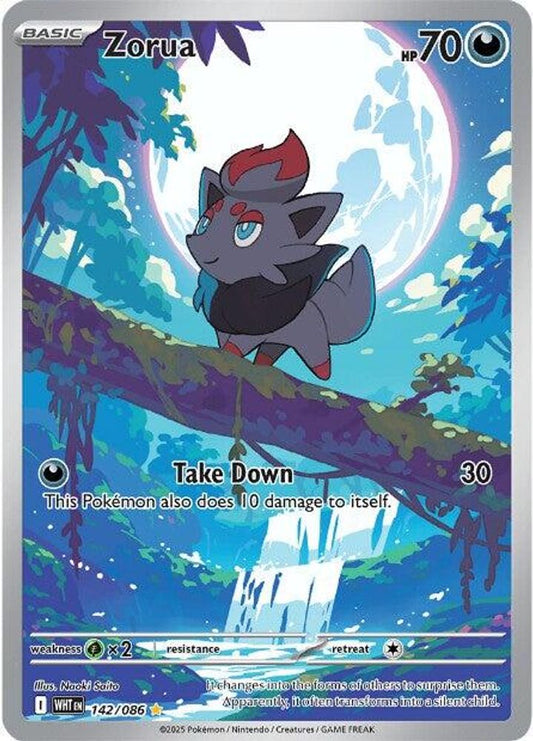 Zorua 142/086 Illustration Rare White Flare Holo NM/M