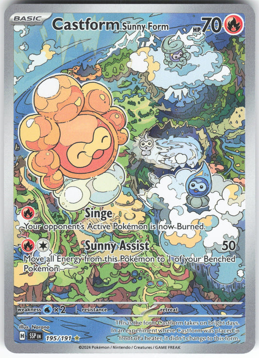 Castform Sunny Form - Illustration Rare SV08: Surging Sparks 195/191 NM