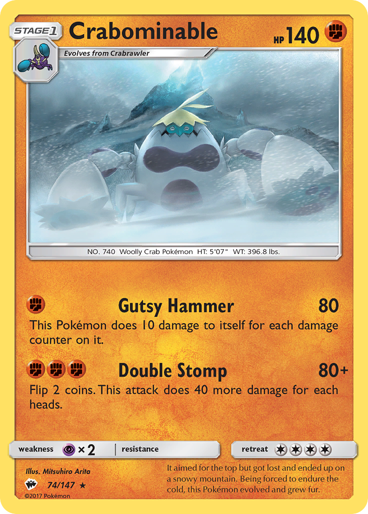 Crabominable 74/147 Rare Reverse Holo Burning Shadows NM/LP