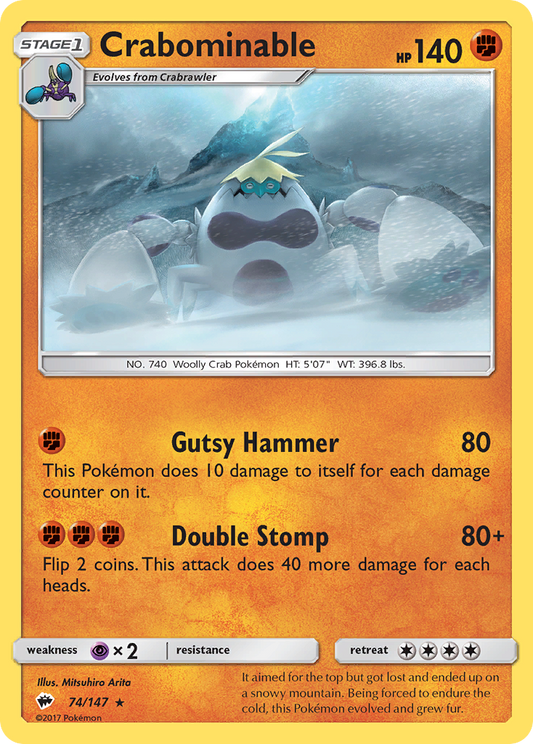 Crabominable 74/147 Rare Reverse Holo Burning Shadows NM/LP