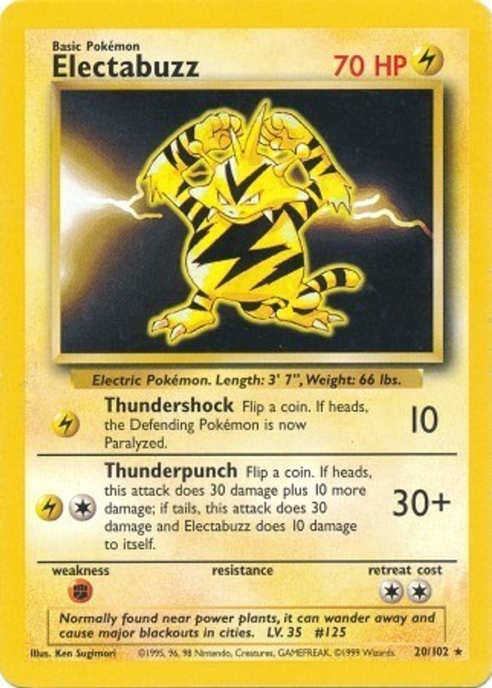 Electabuzz 20/102 Rare Base Set Unlimited NM/M