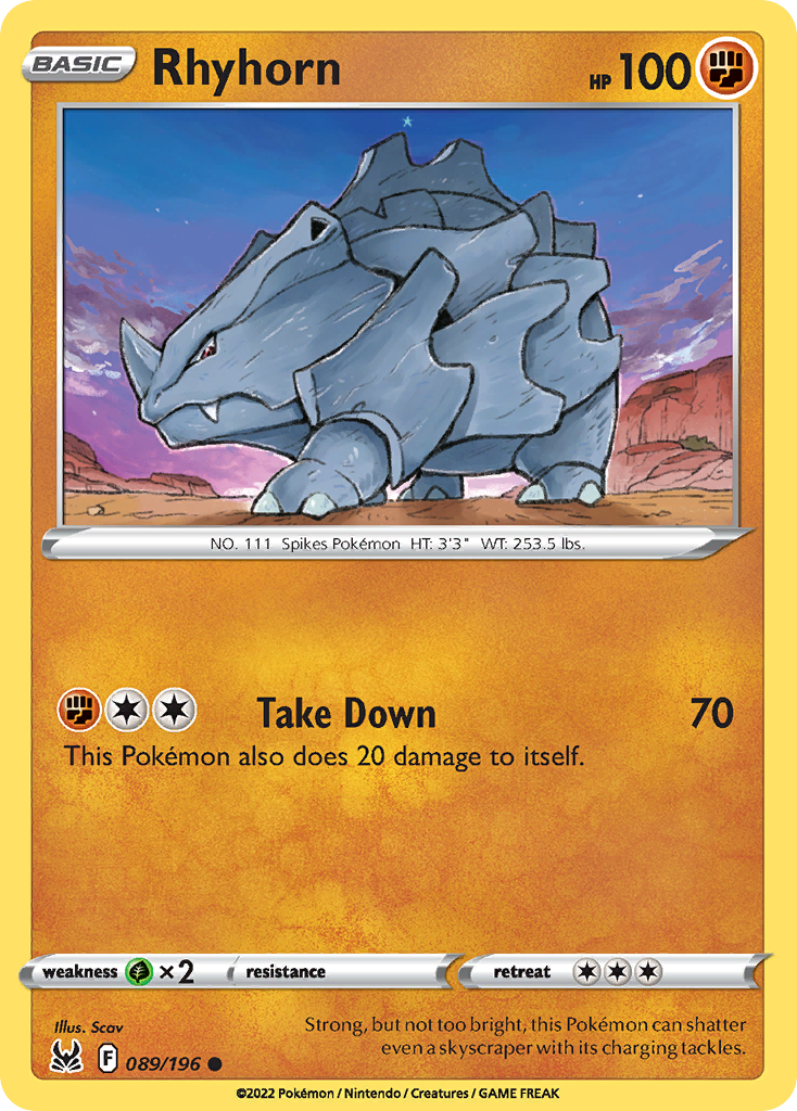 Rhyhorn 089/196 Common Reverse Holo Lost Origin NM/LP