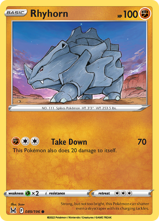 Rhyhorn 089/196 Common Reverse Holo Lost Origin NM/LP