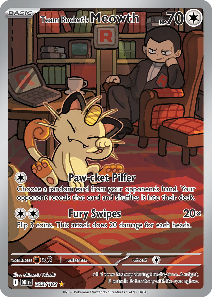 Team Rocket's Meowth 203/182 Illustration Rare Destined Rivals NM/M