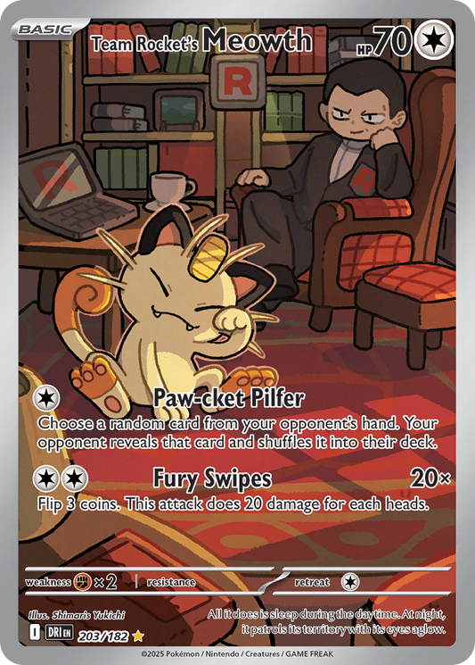 Team Rocket's Meowth 203/182 Illustration Rare Destined Rivals NM/M