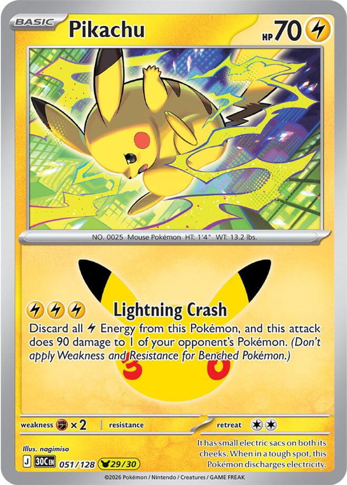 Pikachu 051/128 Pikachu Rare ME: 30th Celebration Holo NM/M