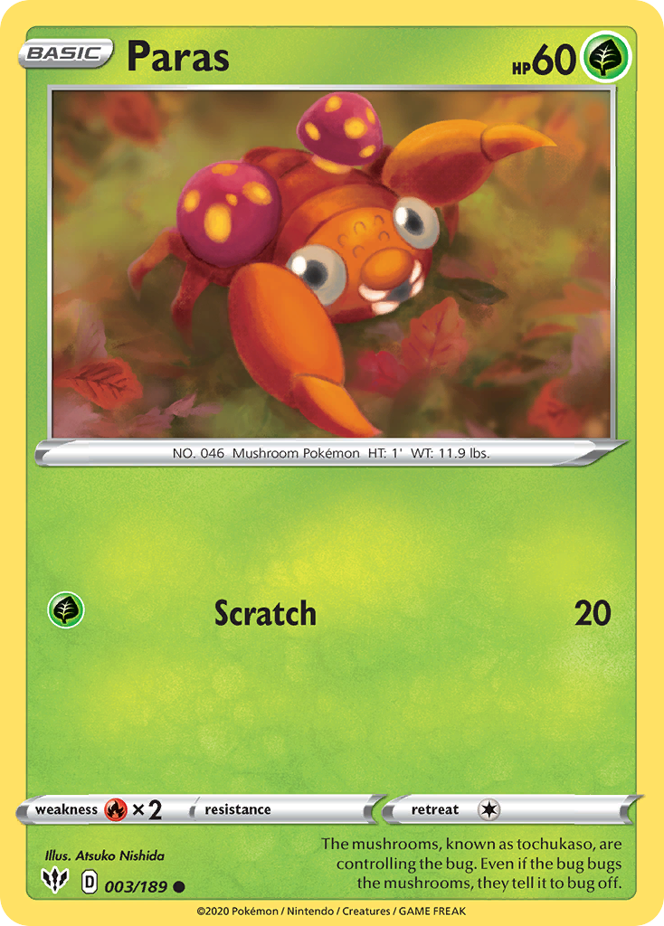 Paras 003/189 Common Reverse Holo Darkness Ablaze NM/LP
