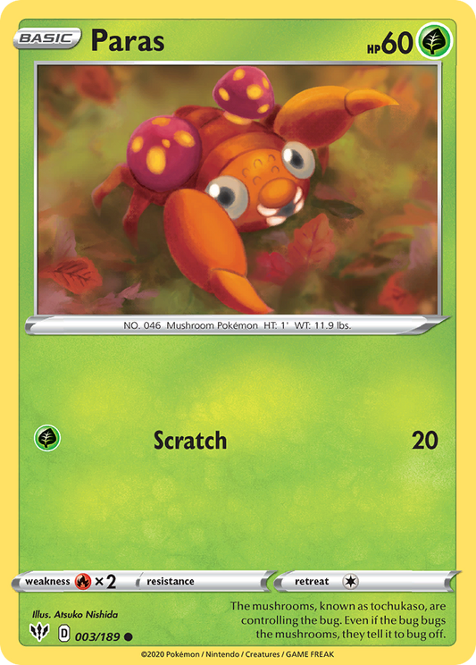 Paras 003/189 Common Reverse Holo Darkness Ablaze NM/LP