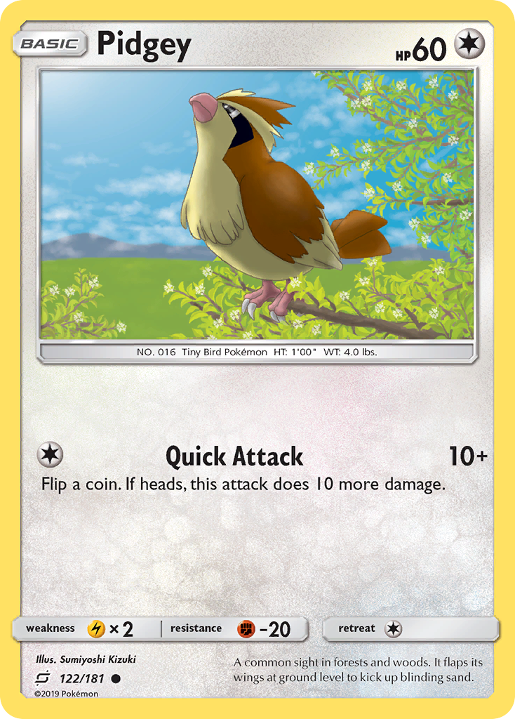 Pidgey 122/181 Common Reverse Holo Team Up NM/LP