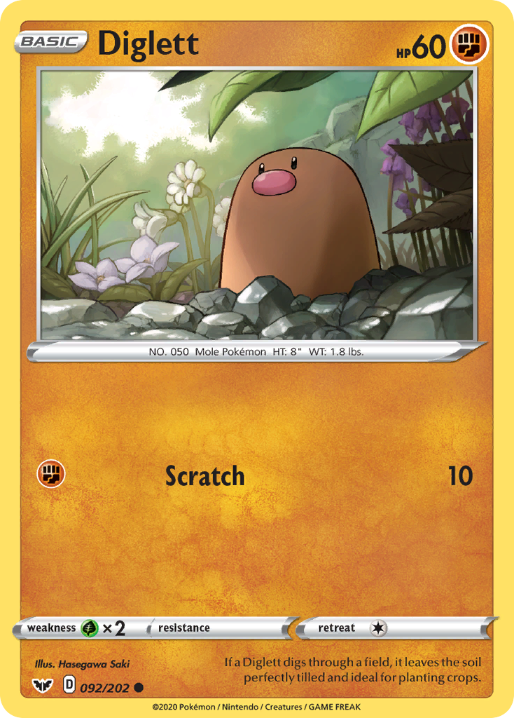Diglett 092/202 Common Reverse Holo Sword & Shield NM/LP