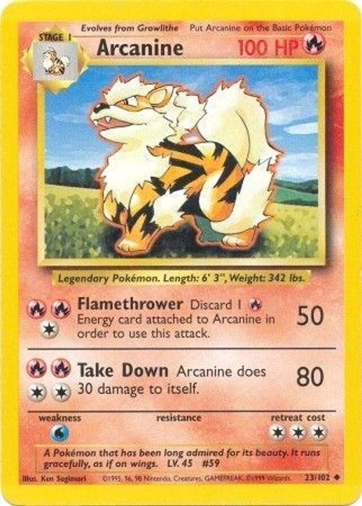 Arcanine 23/102 Uncommon Base Set Unlimited NM/M