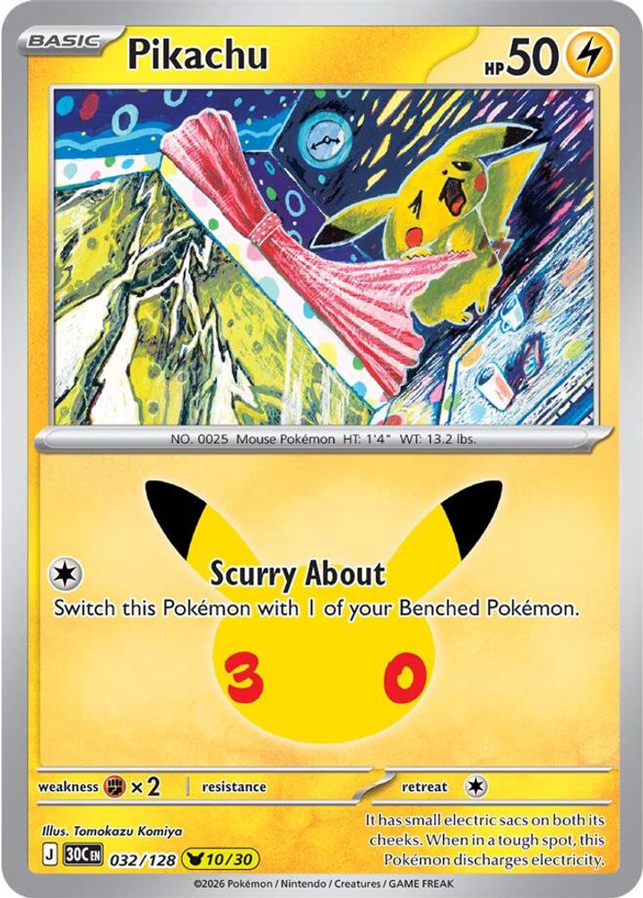 Pikachu 032/128 Pikachu Rare ME: 30th Celebration Holo NM/M