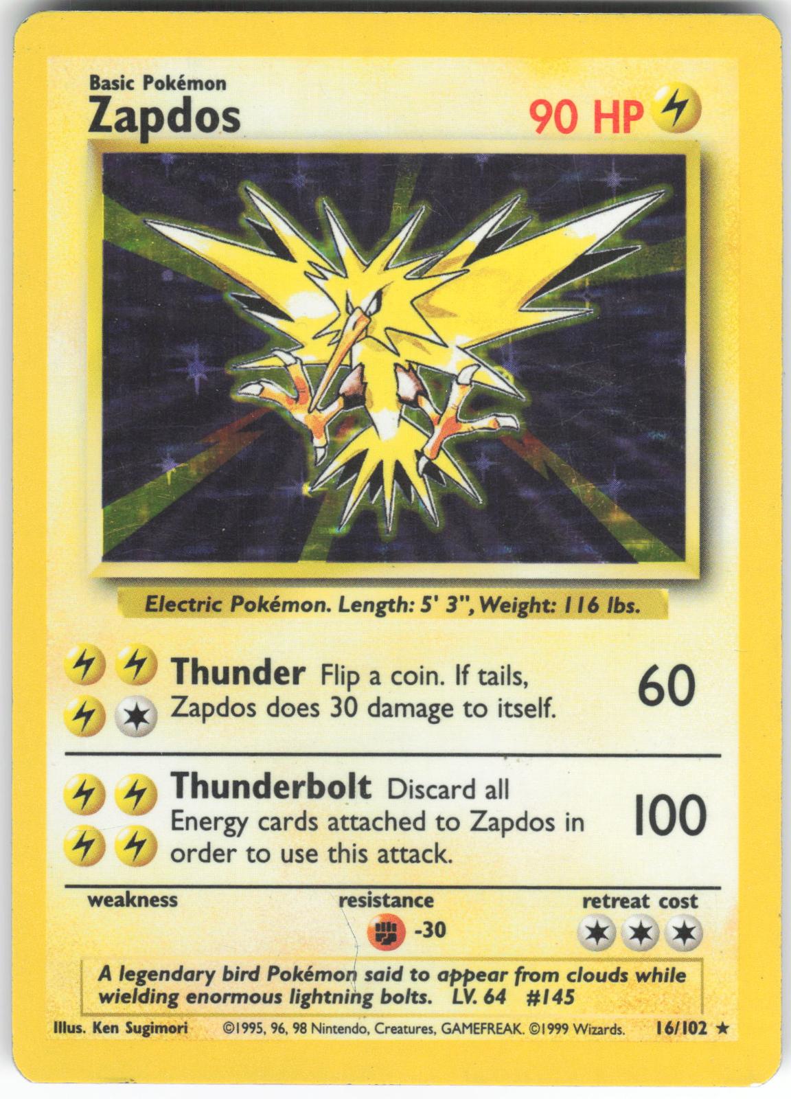 Zapdos 16/102 Holo Rare Base Set Unlimited MP