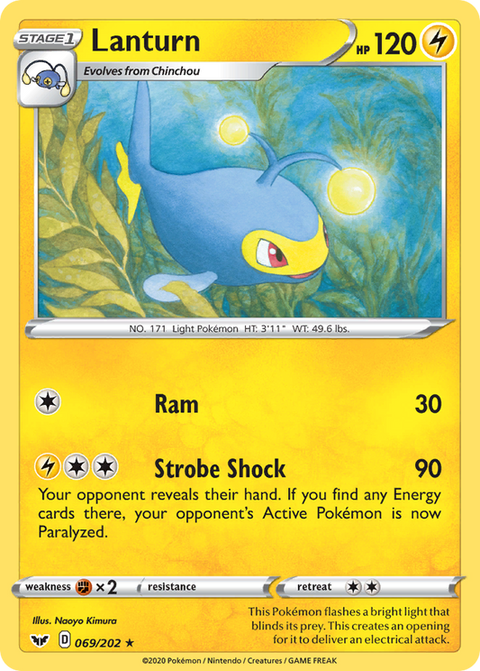 Lanturn 069/202 Rare Reverse Holo Sword & Shield NM/LP