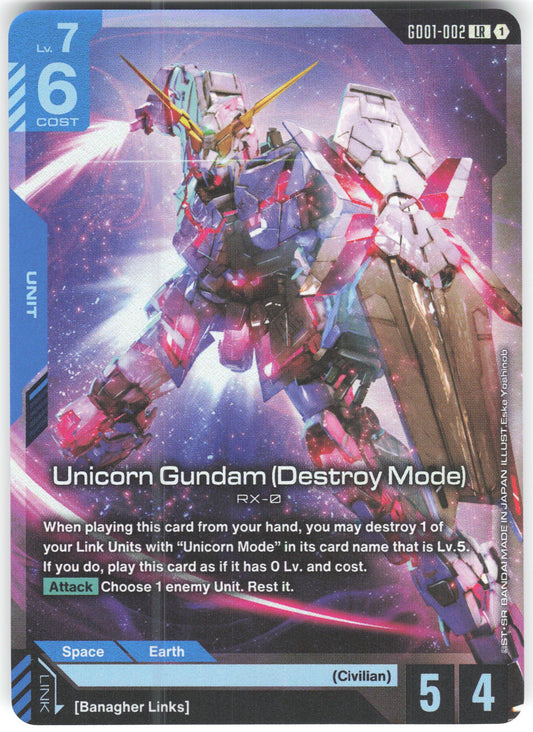 Unicorn Gundam (Destroy Mode) Legend Rare Newtype Rising GD01-002 NM