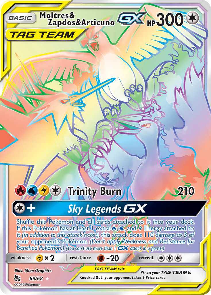 Moltres & Zapdos & Articuno GX 69/68 Rainbow Rare Hidden Fates NM/M