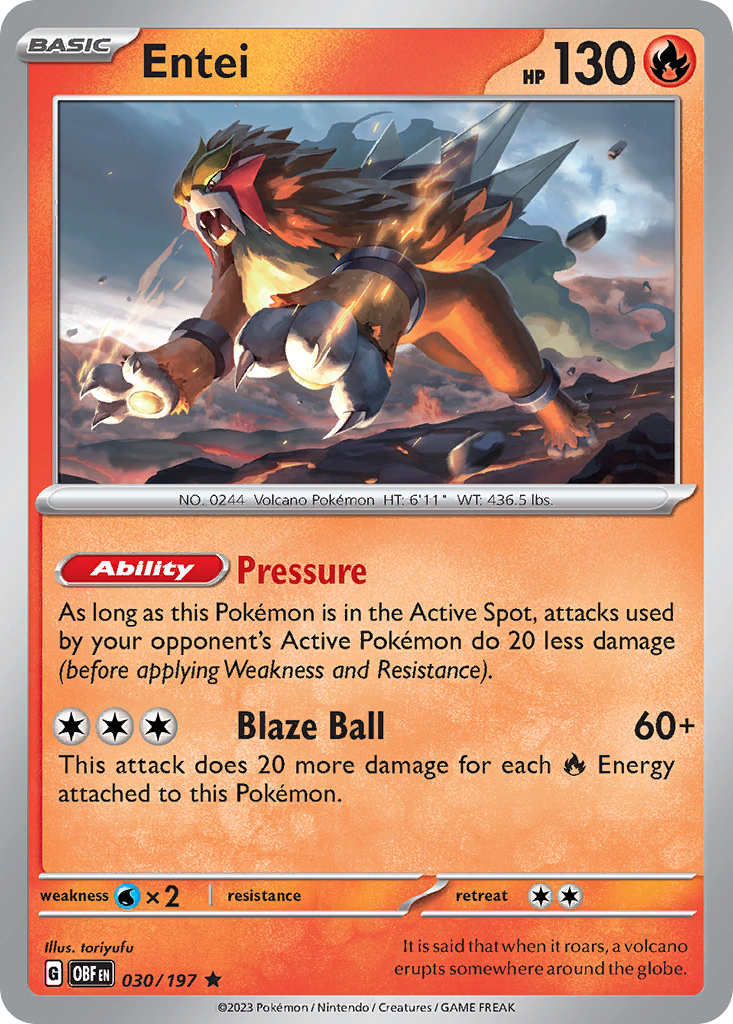 Entei 030/197 Rare Obsidian Flames NM/LP