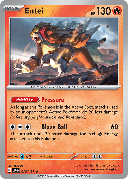 Entei 030/197 Rare Obsidian Flames NM/LP