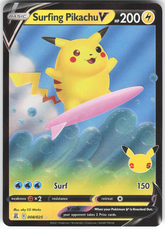Surfing Pikachu V Ultra Rare Celebrations 008/025 NM