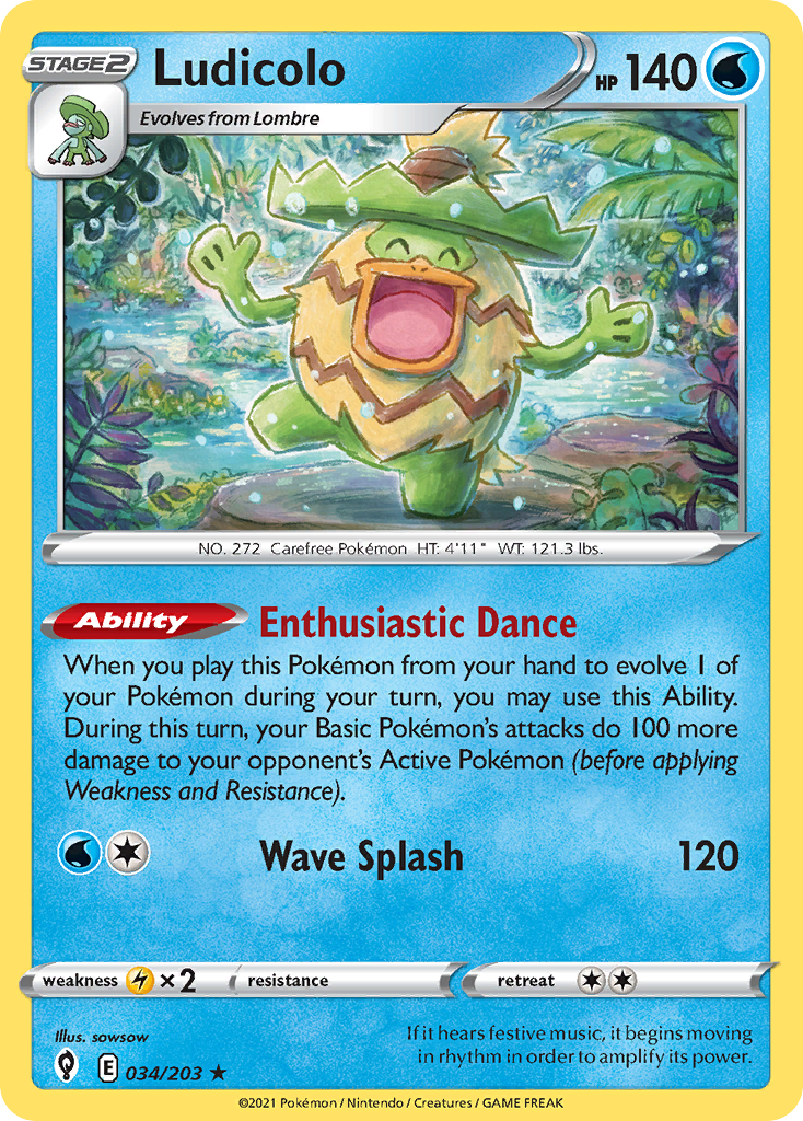 Ludicolo 034/203 Rare Evolving Skies Holo NM/LP