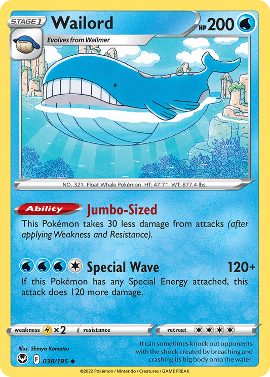 Wailord 038/195 Uncommon Silver Tempest NM/LP