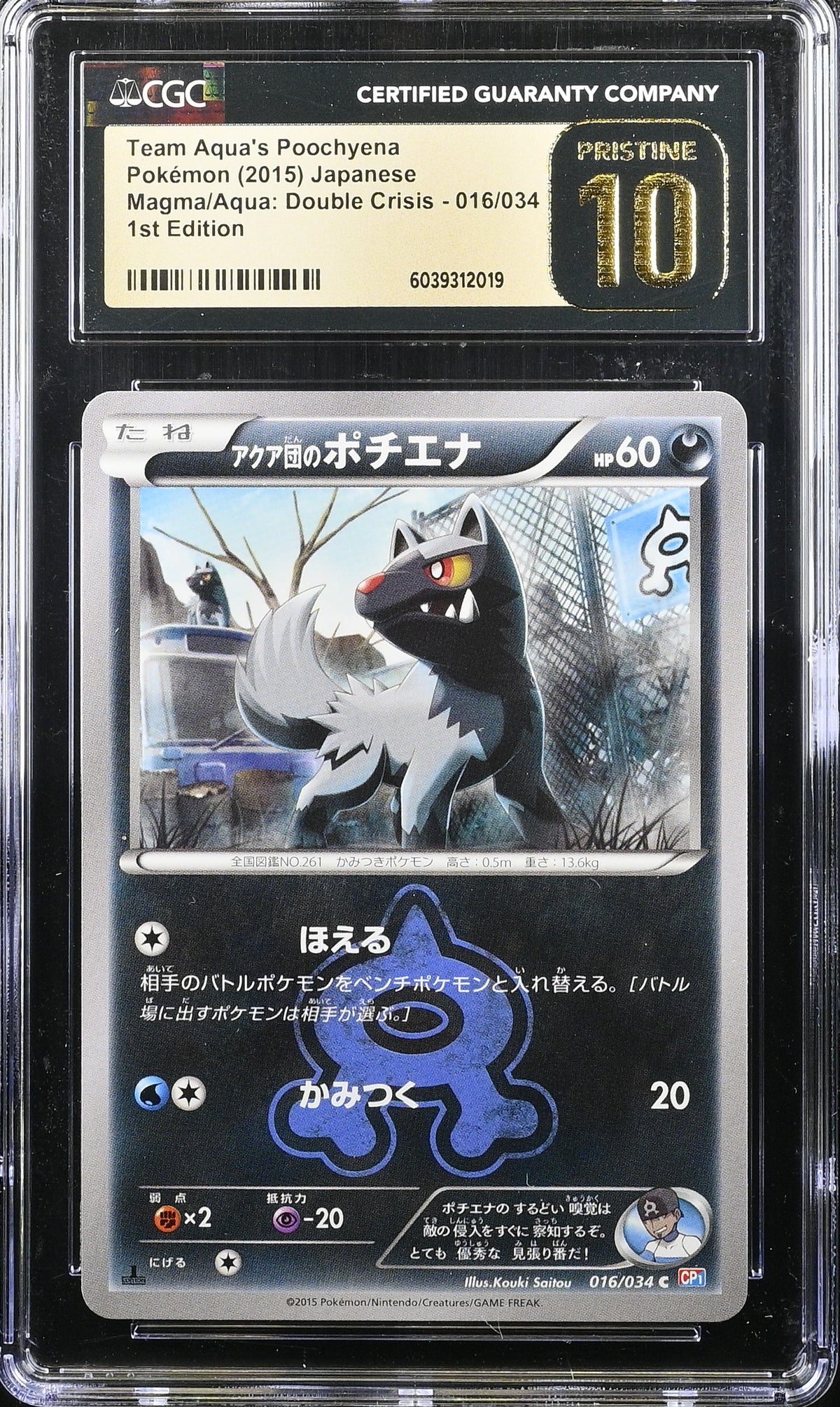 CGC PRISTINE 10 2015 POKEMON JAPANESE TEAM AQUA'S POOCHYENA MAGMA/AQUA: DOUBLE CRISIS 1ST EDITION #016 6039312019