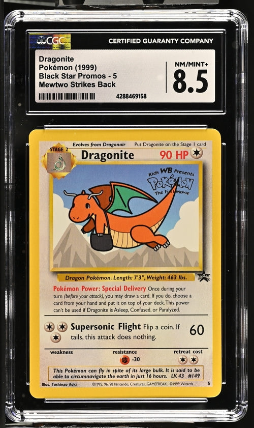 CGC 8.5 Dragonite Pokémon 1999 English Black Star Promos - WotC 5 Mewtwo Strikes Back