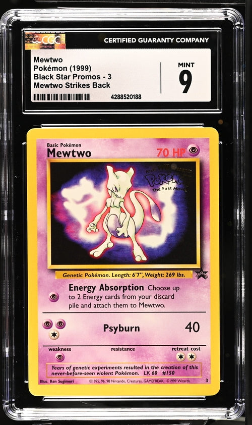CGC 9 Mewtwo Pokémon 1999 English Black Star Promos - WotC 3 Mewtwo Strikes Back