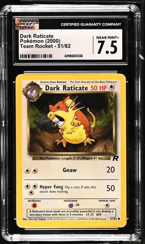 CGC 7.5 Dark Raticate Pokémon 2000 English Team Rocket - Unlimited 51/82 Common