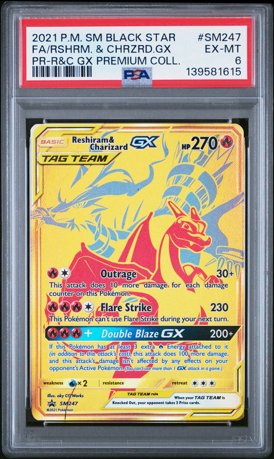 PSA 6 2021 POKEMON SM BLACK STAR PROMO #SM247 FA/RESHIRAM. & CHARIZARD.GX PR-R&C GX PREMIUM COLLECTION 139581615