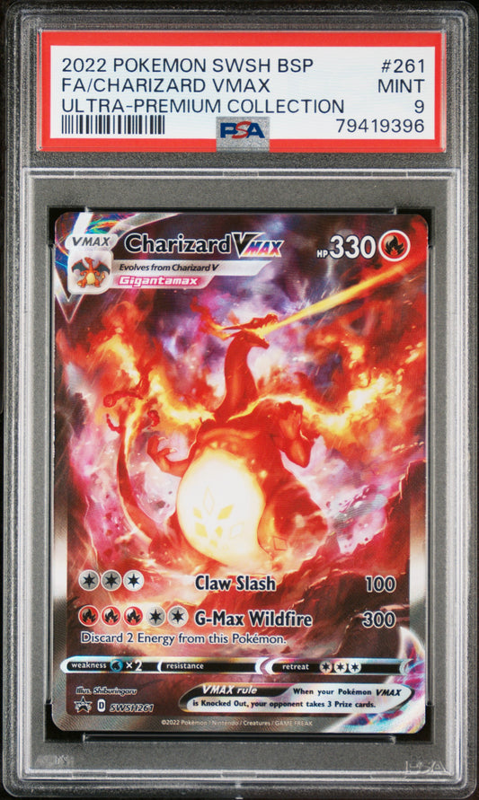 PSA 9 2022 POKEMON SWSH BLACK STAR PROMO #261 FA/CHARIZARD VMAX ULTRA-PREMIUM COLLECTION 79419396