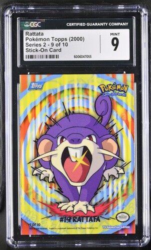 CGC 9 Rattata Pokémon Topps 2000 Series 2 9 of 10 Stick-On Card