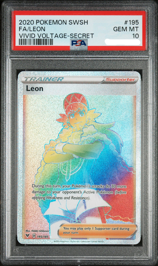 PSA 10 2020 POKEMON SWORD & SHIELD VIVID VOLTAGE #195 FA/LEON VIVID VOLTAGE-SECRET 61095561