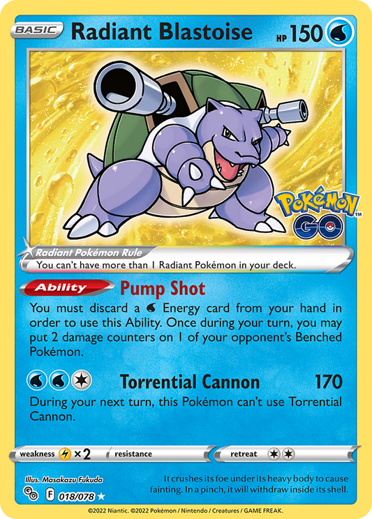 Radiant Blastoise 018/078 Radiant Rare Pokemon GO NM/M