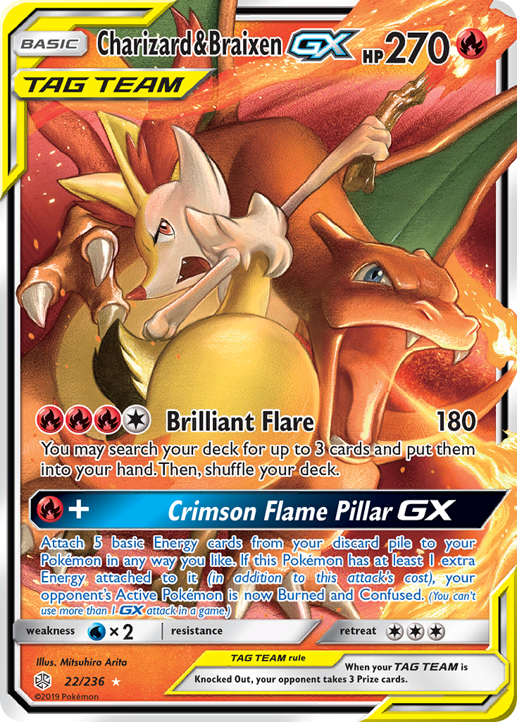 Charizard & Braixen GX 22/236 GX Rare Cosmic Eclipse Holo NM/M