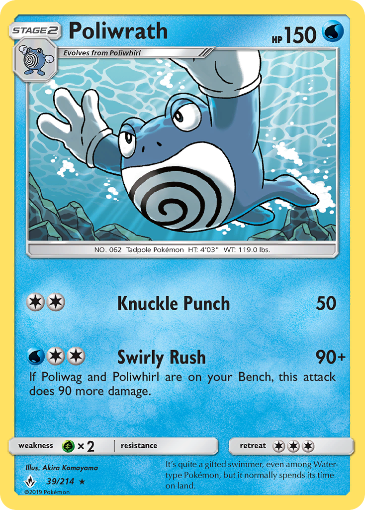 Poliwrath 39/214 Rare Reverse Holo Unbroken Bonds NM/LP