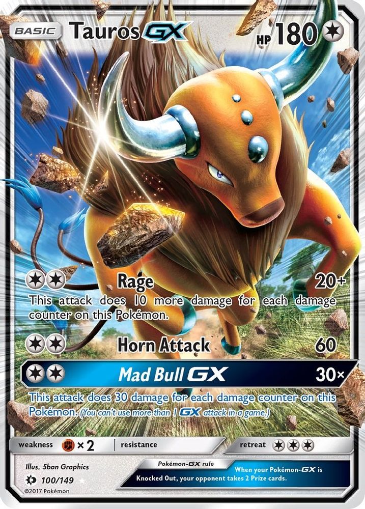 Tauros GX 100/149 Ultra Rare SM Base Set Holo NM/M