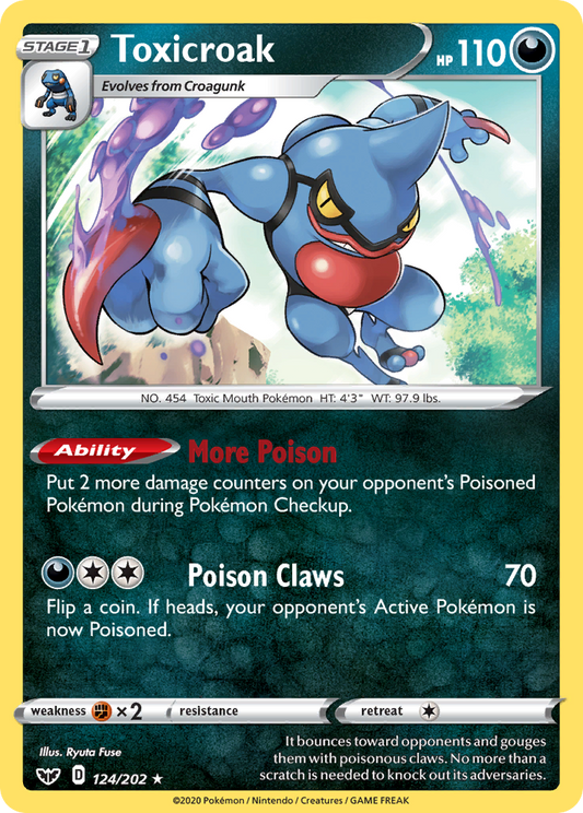 Toxicroak 124/202 Rare Reverse Holo Sword & Shield NM/LP