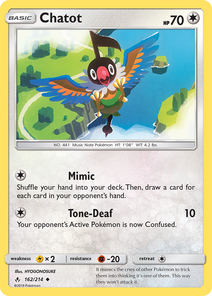 Chatot 162/214 Uncommon Reverse Holo Unbroken Bonds NM/LP