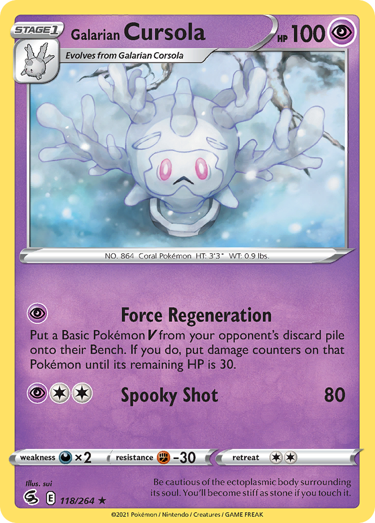 Galarian Cursola 118/264 Rare Reverse Holo Fusion Strike NM/LP