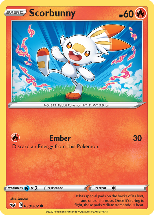 Scorbunny 030/202 Common Reverse Holo Sword & Shield NM/LP