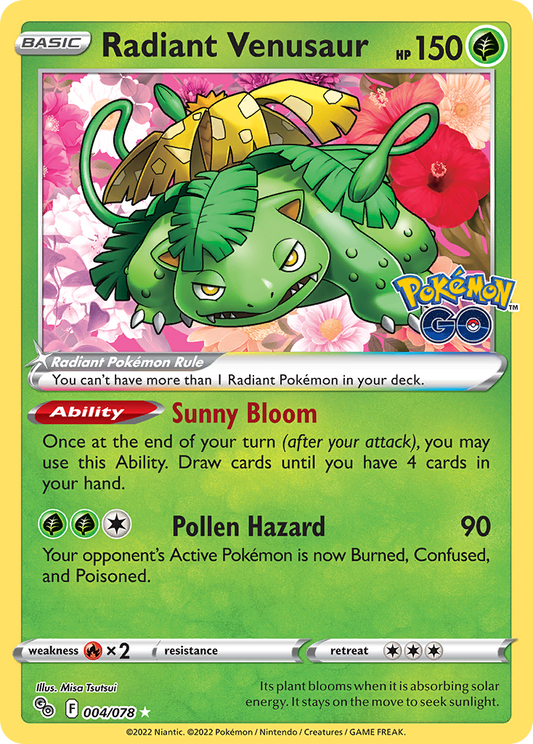 Radiant Venusaur 004/078 Radiant Rare Pokemon GO NM/M