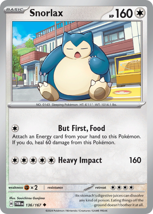 Snorlax 136/167 Uncommon Reverse Holo Twilight Masquerade NM/M