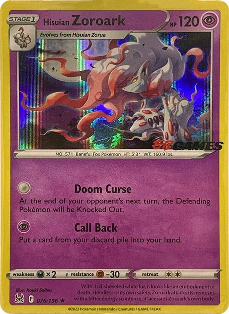 Hisuian Zoroark (EB Games Exclusive) 076/196 Miscellaneous Cards & Products Holo NM/M