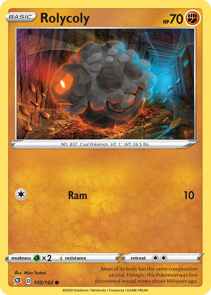 Rolycoly 105/192 Common Reverse Holo Rebel Clash NM/LP