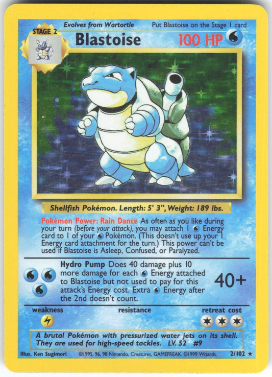 Blastoise 2/102 Holo Rare Base Set Unlimited Holo LP