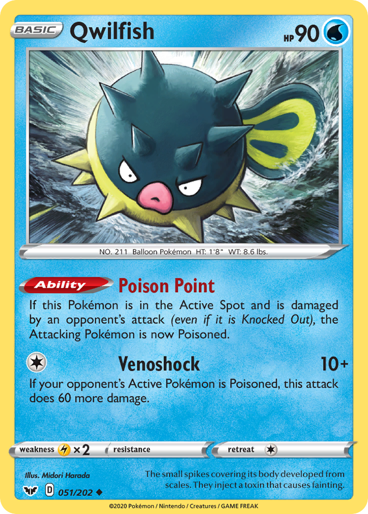Qwilfish 051/202 UnCommon Reverse Holo Reverse Holo Sword & Shield NM/LP