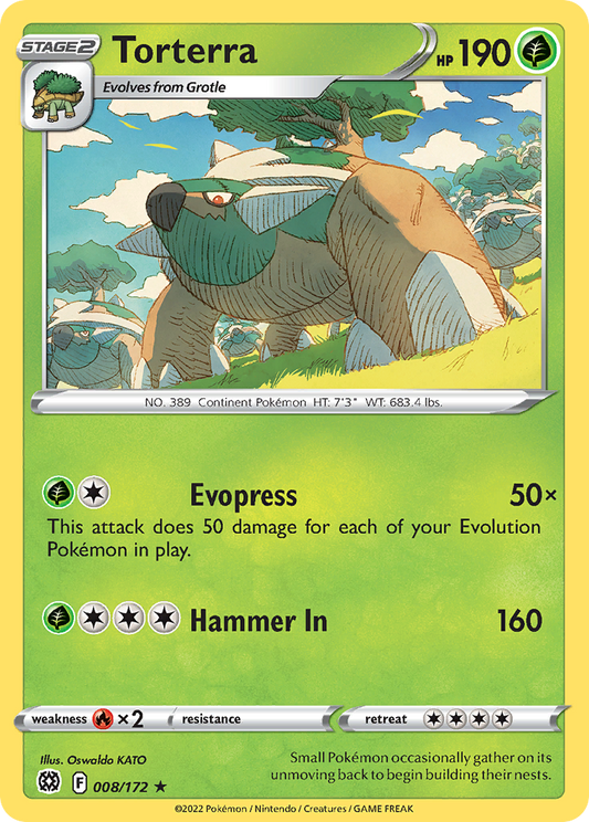 Torterra 008/172 Rare Reverse Holo Brilliant Stars NM/LP
