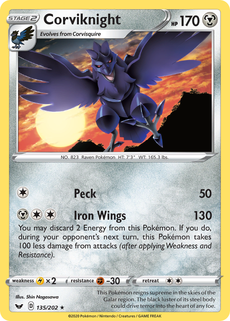 Corviknight 135/202 Rare Reverse Holo Sword & Shield NM/LP
